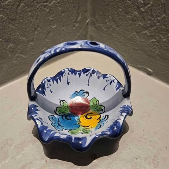 Ceramic Basket Pottery Vestal Alcobaca Portugal 5" x 4" - Picture 1 of 6